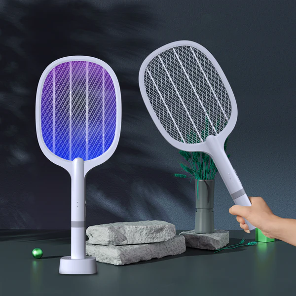 Raquete Elétrica Anti-Mosquitos 2 em 1 com Base - OnLike