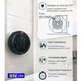 Aquecedor Cerâmico Elétrico com comando 900W-  Preto - OnLike
