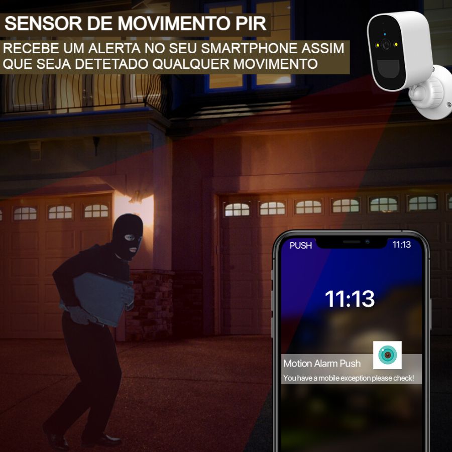 Câmara de Vigilância WiFi Recarregável com Sensor e Visão Noturna a Cores - OnLike