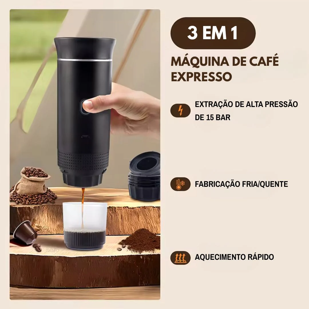 Máquina de Café Portátil 3 em 1 Recarga USB -  Cinza - OnLike