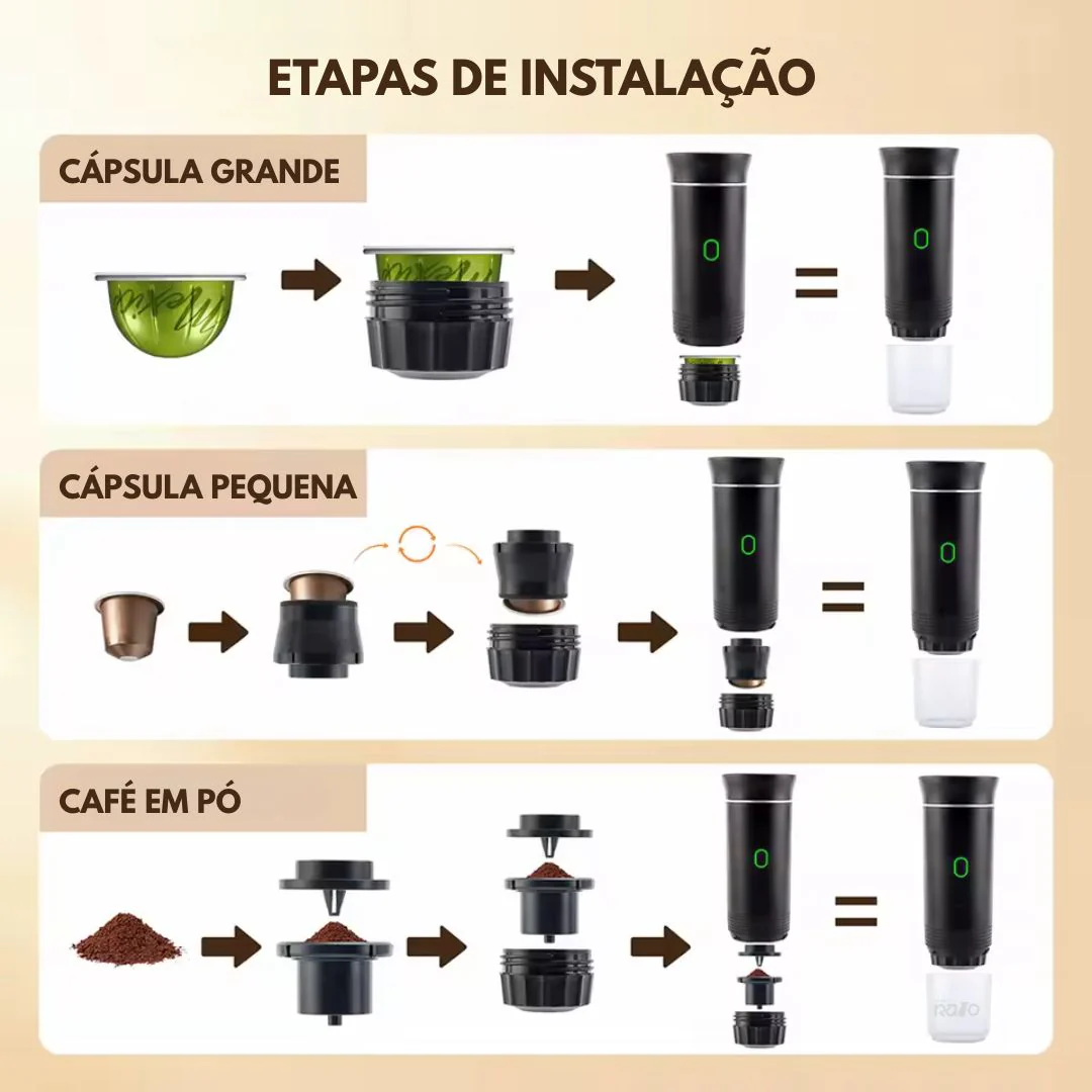 Máquina de Café Portátil 3 em 1 Recarga USB -  Cinza - OnLike