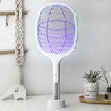 Raquete Elétrica Anti-Mosquitos 2 em 1 com Base
